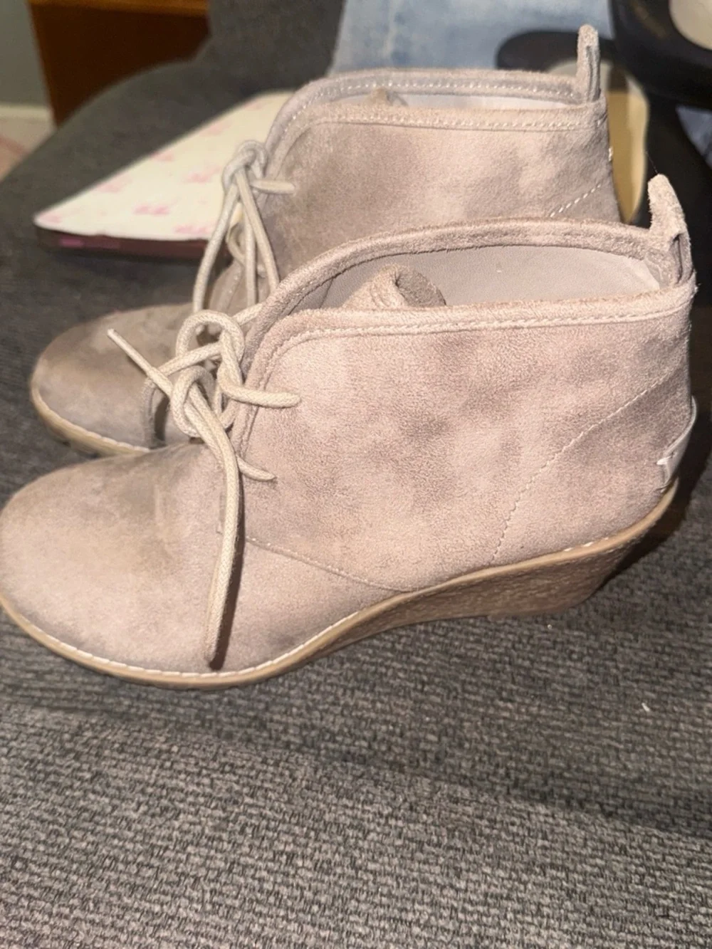 Bass Taupe Suede Lace-Up Wedge Boots